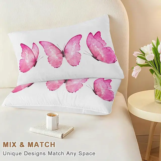 Alt view image 2 of 7 - Pink Butterfly Pillowcases 2 Pack Standard Size 20"x 26"