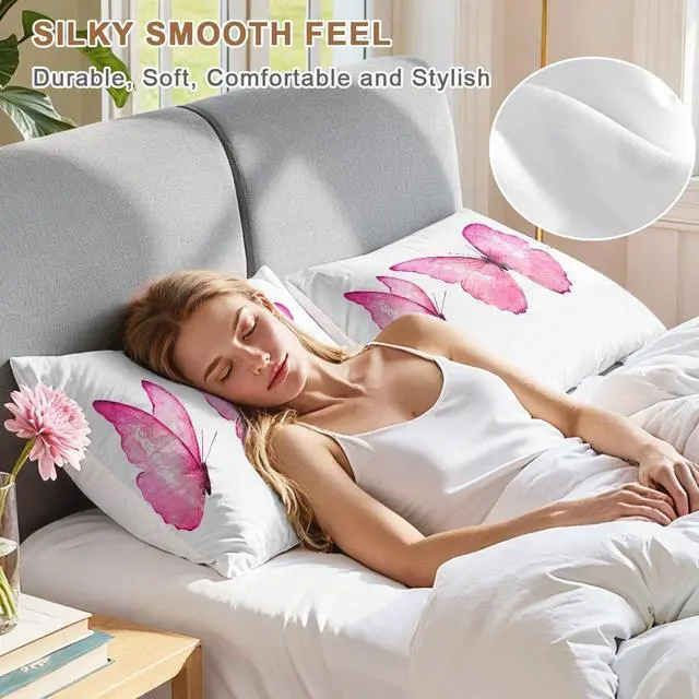 Alt view image 3 of 7 - Pink Butterfly Pillowcases 2 Pack Standard Size 20"x 26"