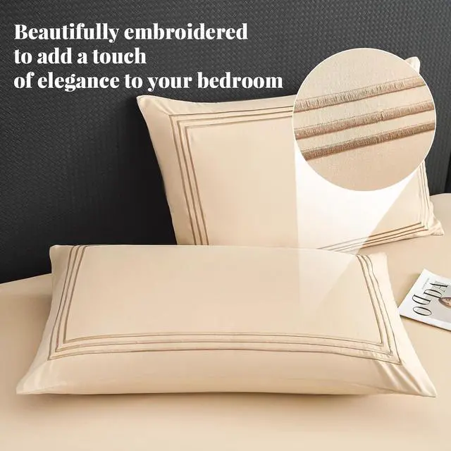Alt view image 2 of 6 - Queen Pillow Cases Set of 2 - Grey Striped Print Microfiber Pillowcases Super Soft and Cozy Cooling Pillow Case with Envelop Closure, 20x30 (Milk Tea, Queen)