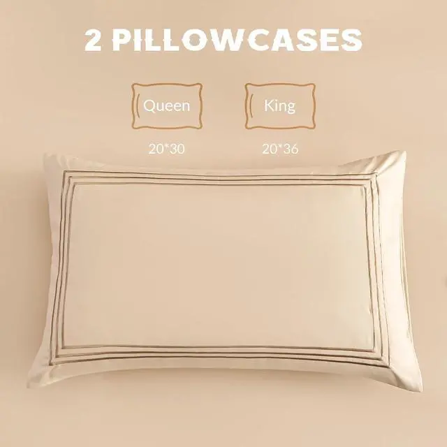 Alt view image 5 of 6 - Queen Pillow Cases Set of 2 - Grey Striped Print Microfiber Pillowcases Super Soft and Cozy Cooling Pillow Case with Envelop Closure, 20x30 (Milk Tea, Queen)