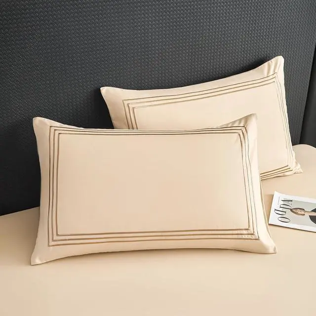 Alt view image 6 of 6 - Queen Pillow Cases Set of 2 - Grey Striped Print Microfiber Pillowcases Super Soft and Cozy Cooling Pillow Case with Envelop Closure, 20x30 (Milk Tea, Queen)