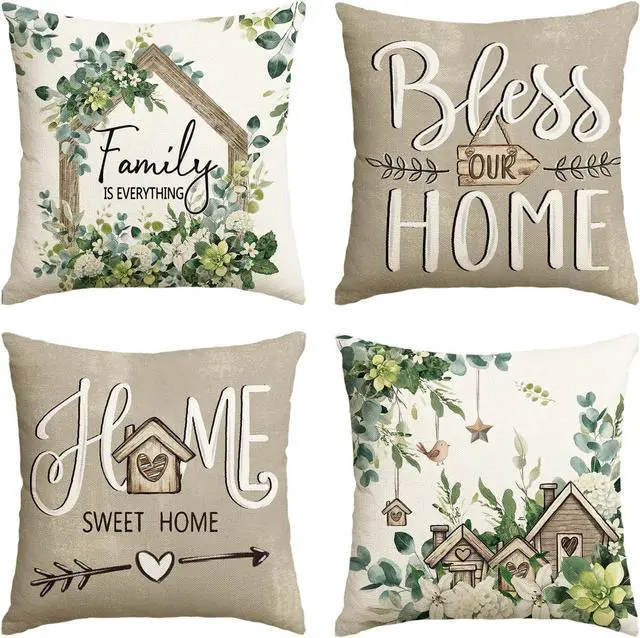 Main image of AVOIN colorlife Spring Floral Eucalyptus Pillow Covers 18x18 Inch Set of 4