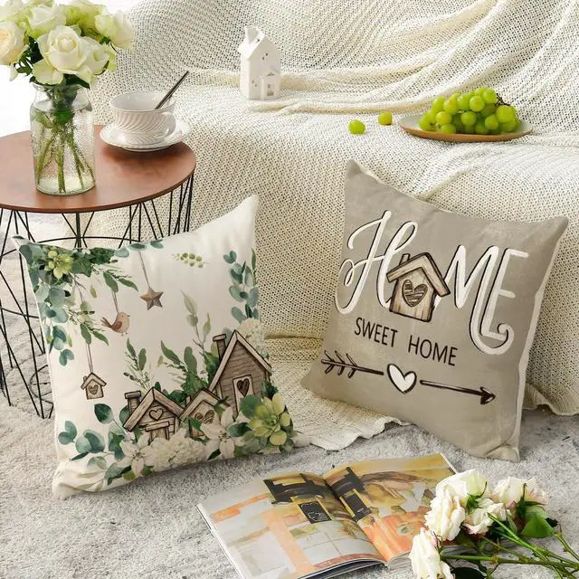 Alt view image 4 of 7 - AVOIN colorlife Spring Floral Eucalyptus Pillow Covers 18x18 Inch Set of 4