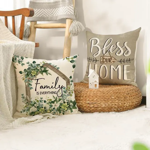 Alt view image 5 of 7 - AVOIN colorlife Spring Floral Eucalyptus Pillow Covers 18x18 Inch Set of 4