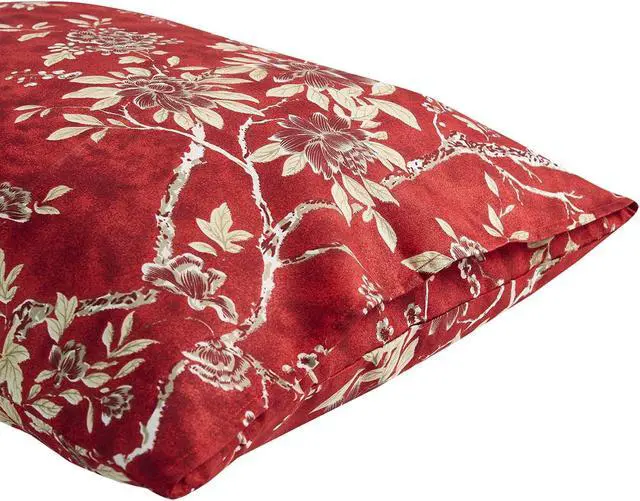 Alt view image 4 of 6 - Wake In Cloud - Floral Pillow Cases, Vintage Flowers Toile Coquette Pattern Printed, Set of 2 Soft Pillowcases Pillow Shams Covers, Red, King Size 20x36 Inches