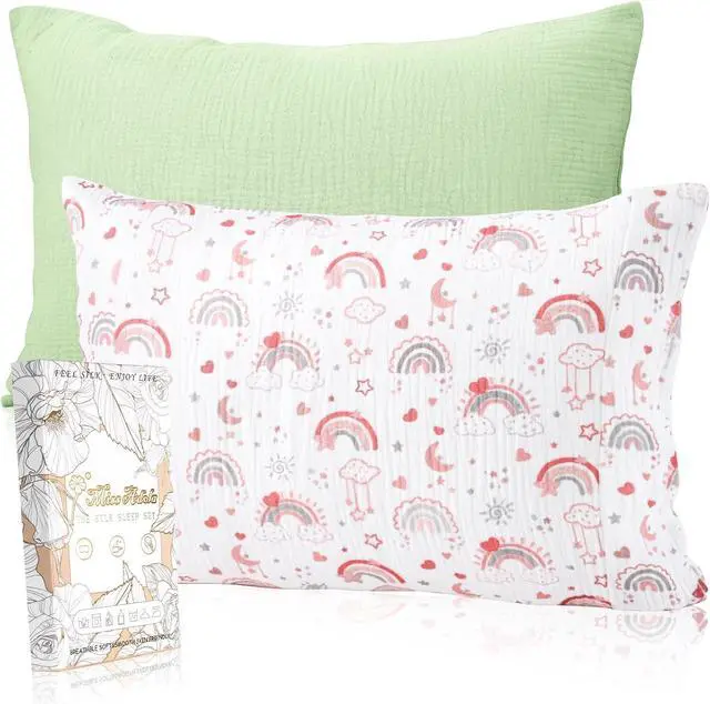 Main image of Miss Adola Ultra-Soft Cotton Toddler Pillowcases Set of 2, WT PK Rainbow