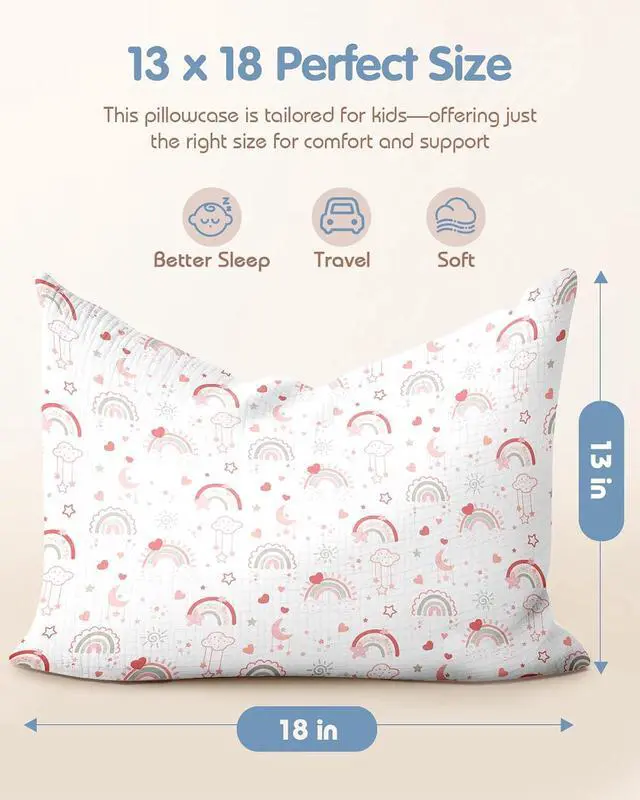Alt view image 4 of 6 - Miss Adola Ultra-Soft Cotton Toddler Pillowcases Set of 2, WT PK Rainbow