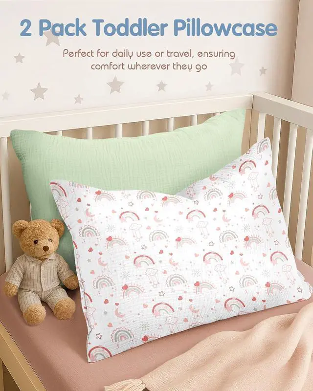Alt view image 2 of 6 - Miss Adola Ultra-Soft Cotton Toddler Pillowcases Set of 2, WT PK Rainbow
