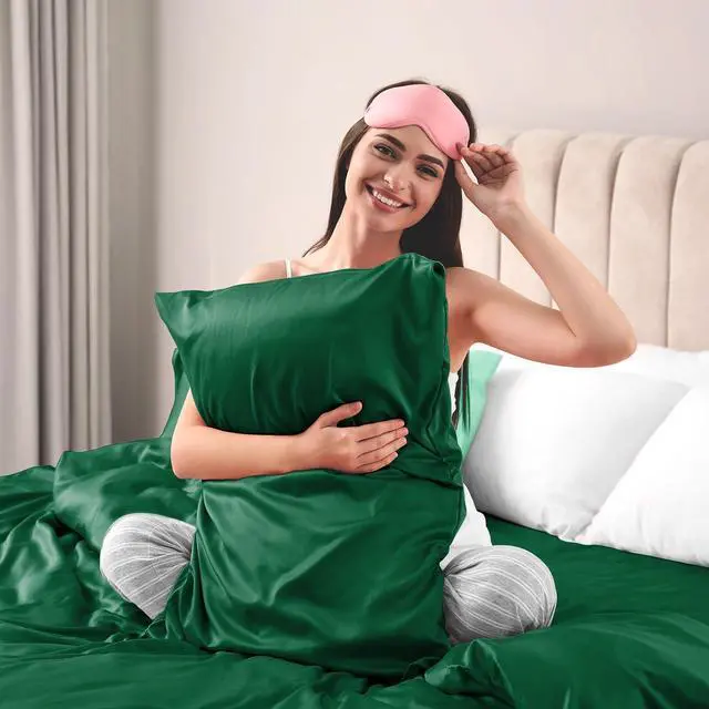 Alt view image 3 of 6 - Lirex Satin Pillowcase for Hair and Skin, Super Soft and Cooling Similar to Silk, 2 Pack Standard Size 20"X 26" Pillow Cases with Envelope Closure, Gifts for Women Men, Green