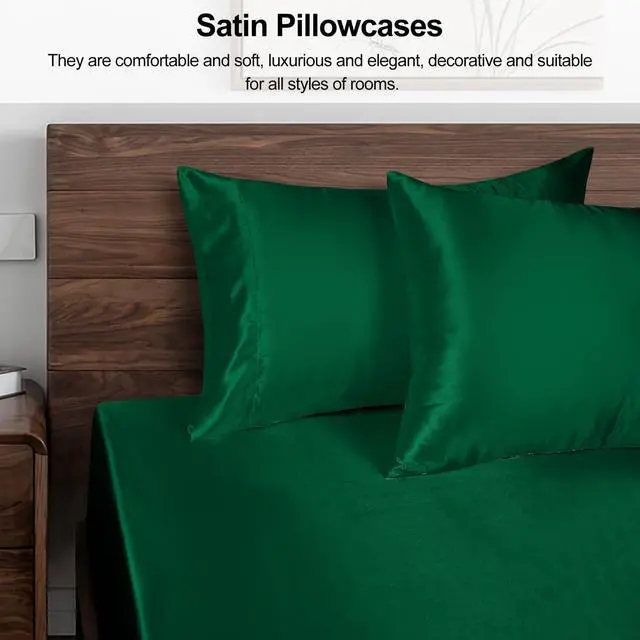 Alt view image 4 of 6 - Lirex Satin Pillowcase for Hair and Skin, Super Soft and Cooling Similar to Silk, 2 Pack Standard Size 20"X 26" Pillow Cases with Envelope Closure, Gifts for Women Men, Green