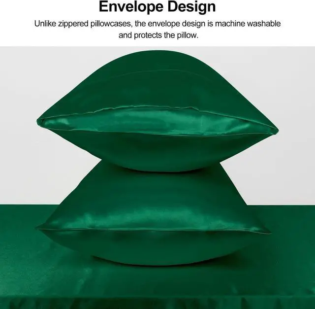 Alt view image 5 of 6 - Lirex Satin Pillowcase for Hair and Skin, Super Soft and Cooling Similar to Silk, 2 Pack Standard Size 20"X 26" Pillow Cases with Envelope Closure, Gifts for Women Men, Green
