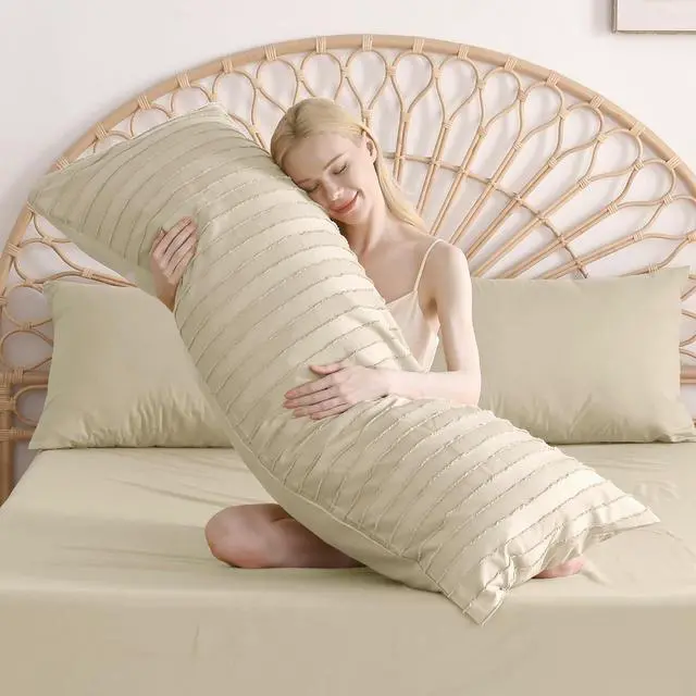 Alt view image 2 of 6 - JELLYMONI Light Sand Striped Tufted Pillowcases Body Size 20" x54"