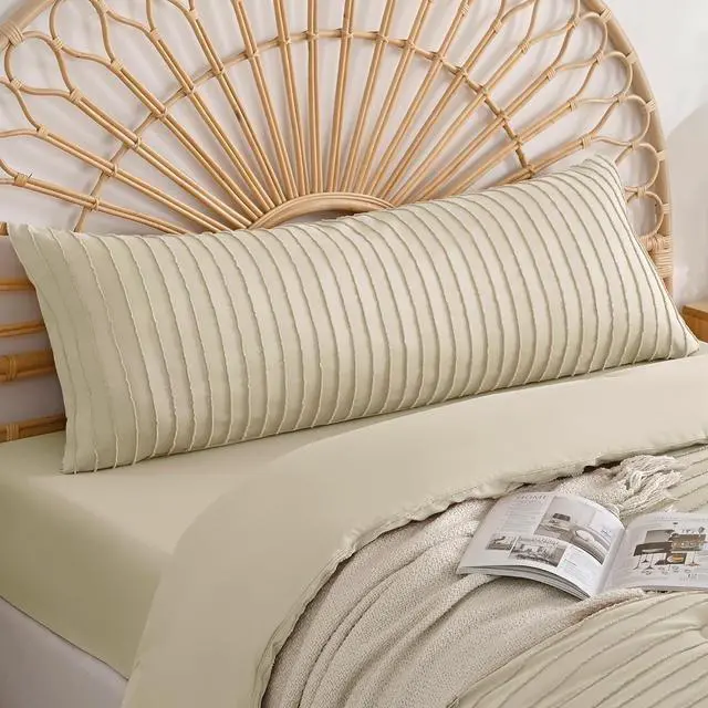 Main image of JELLYMONI Light Sand Striped Tufted Pillowcases Body Size 20" x54"