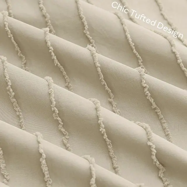 Alt view image 3 of 6 - JELLYMONI Light Sand Striped Tufted Pillowcases Body Size 20" x54"