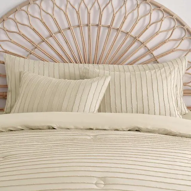 Alt view image 5 of 6 - JELLYMONI Light Sand Striped Tufted Pillowcases Body Size 20" x54"