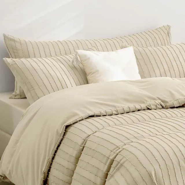 Alt view image 6 of 6 - JELLYMONI Light Sand Striped Tufted Pillowcases Body Size 20" x54"