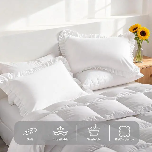 Alt view image 4 of 7 - Ruffled Standard Pillow Cases, 2 Pack, 20x26 Inches, White