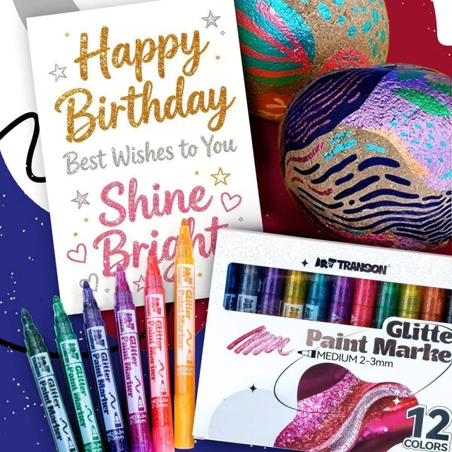 Alt view image 3 of 7 - TRANSON Medium Tip Glitter Paint Markers 12 Colors for DIY Coloring with Sparkling Effects