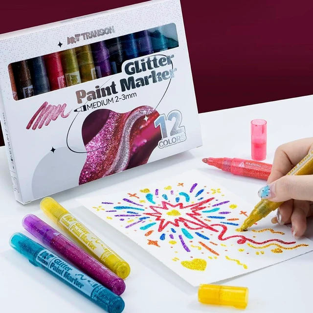 Alt view image 6 of 7 - TRANSON Medium Tip Glitter Paint Markers 12 Colors for DIY Coloring with Sparkling Effects