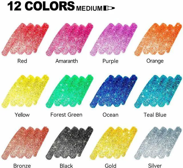 Alt view image 5 of 7 - TRANSON Medium Tip Glitter Paint Markers 12 Colors for DIY Coloring with Sparkling Effects
