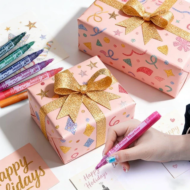 Alt view image 7 of 7 - TRANSON Medium Tip Glitter Paint Markers 12 Colors for DIY Coloring with Sparkling Effects