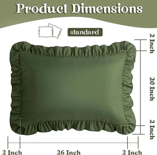 Alt view image 3 of 7 - KKJIAF Ruffle Pillow Cases Standard Size Set of 2, Olive Green