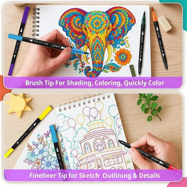Alt view image 4 of 7 - Nicecho 24 Colors Dual Tip Art Markers Pens for Adult Coloring Books