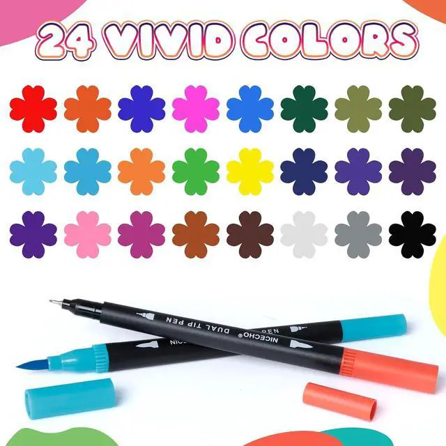 Alt view image 3 of 7 - Nicecho 24 Colors Dual Tip Art Markers Pens for Adult Coloring Books