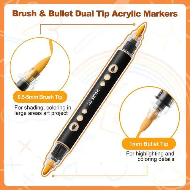 Alt view image 2 of 7 - SUNEE 30 Colors Acrylic Paint Markers, Dual Tip Bullet & Brush Paint Pens with Automatic Ink Control System, Art Supplies for Adults & Teens, for Rock, Wood, Canvas, Glass Creative Projects