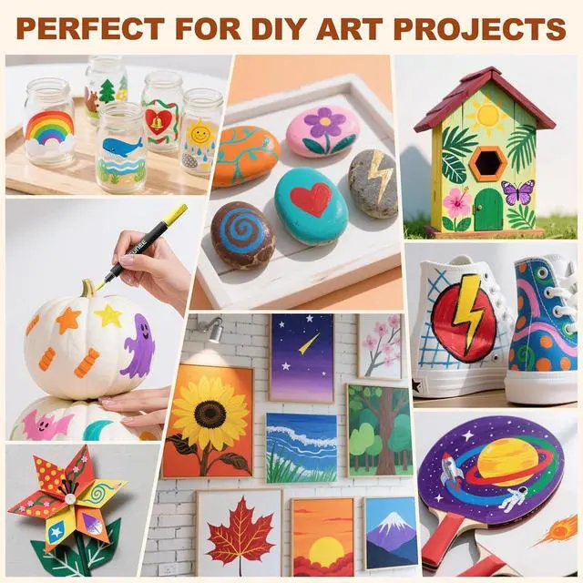 Alt view image 4 of 7 - SUNEE 30 Colors Acrylic Paint Markers, Dual Tip Bullet & Brush Paint Pens with Automatic Ink Control System, Art Supplies for Adults & Teens, for Rock, Wood, Canvas, Glass Creative Projects