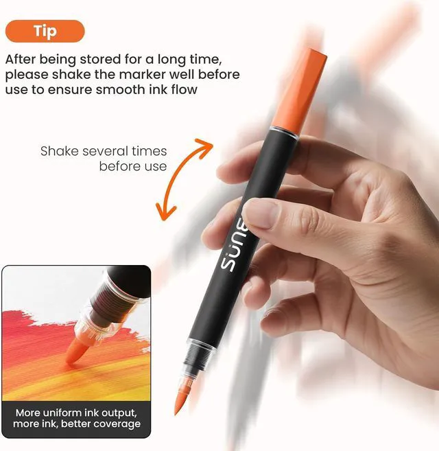 Alt view image 5 of 7 - SUNEE 30 Colors Acrylic Paint Markers, Dual Tip Bullet & Brush Paint Pens with Automatic Ink Control System, Art Supplies for Adults & Teens, for Rock, Wood, Canvas, Glass Creative Projects