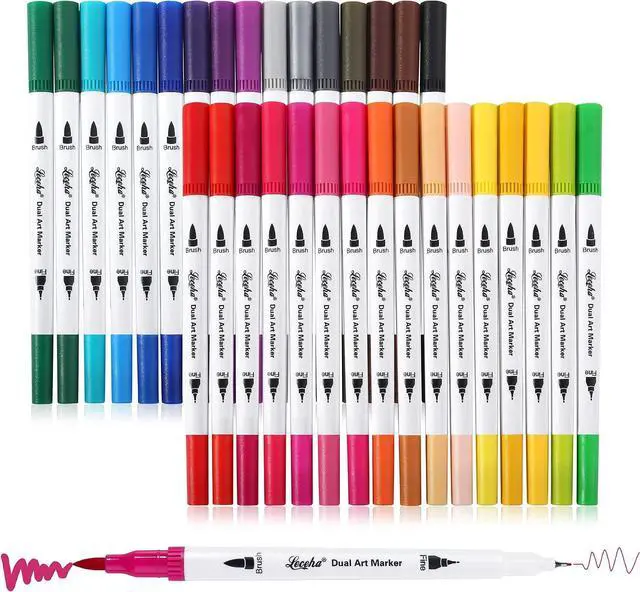 Main image of Dual Tip Art Markers for Adult Coloring 32 Colored Pens