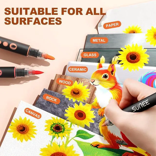 Alt view image 7 of 7 - SUNEE 30 Colors Acrylic Paint Markers, Dual Tip Bullet & Brush Paint Pens with Automatic Ink Control System, Art Supplies for Adults & Teens, for Rock, Wood, Canvas, Glass Creative Projects