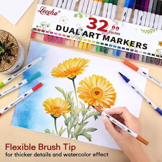 Alt view image 5 of 7 - Dual Tip Art Markers for Adult Coloring 32 Colored Pens