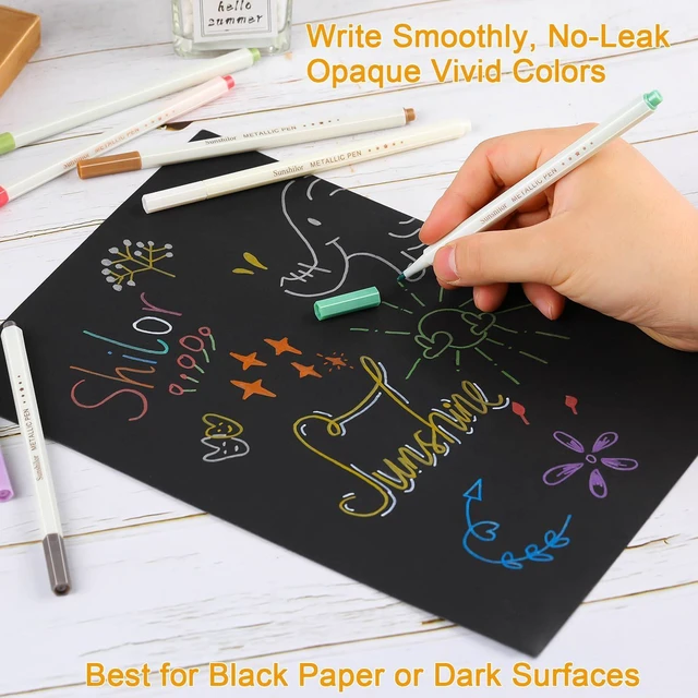 Alt view image 4 of 7 - Sunshilor Metallic Markers Fine Point Metallic Marker Pens for Black Paper, Rock Painting, Easter Egg, Halloween Pumpkin, Card Making, Metal, Ceramic, Wine Glass, Set of 12