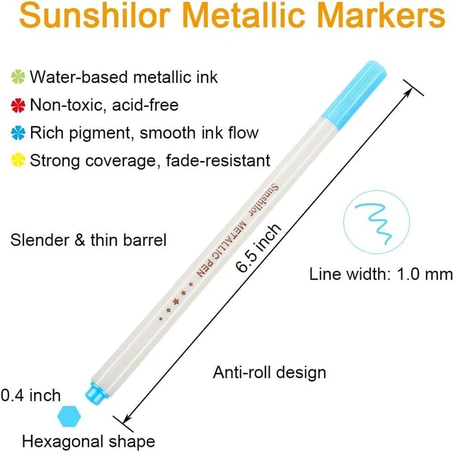 Alt view image 7 of 7 - Sunshilor Metallic Markers Fine Point Metallic Marker Pens for Black Paper, Rock Painting, Easter Egg, Halloween Pumpkin, Card Making, Metal, Ceramic, Wine Glass, Set of 12