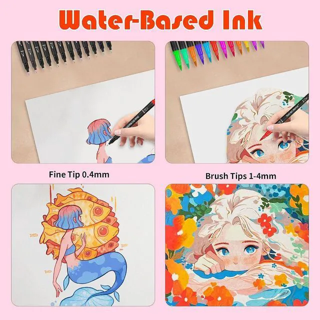 Alt view image 3 of 6 - 72 Markers For Adult Coloring Books, Dual Brush Marker Pens, Fine Tip Color Markers For Drawing Art Supplies Kit And School Supplies