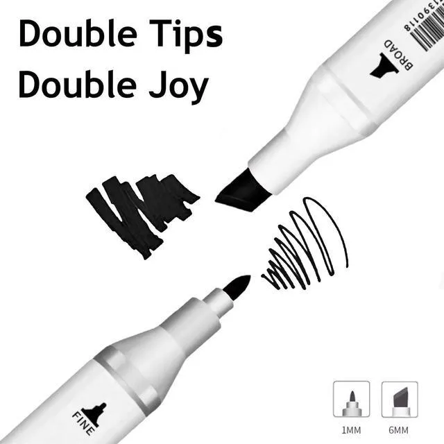 Alt view image 2 of 7 - Arhomet 6pcs Black Alcohol Markers Set, Dual Tips Art Markers Drawing Sketched Double Tipped for Beginner Adults Artists (Black)