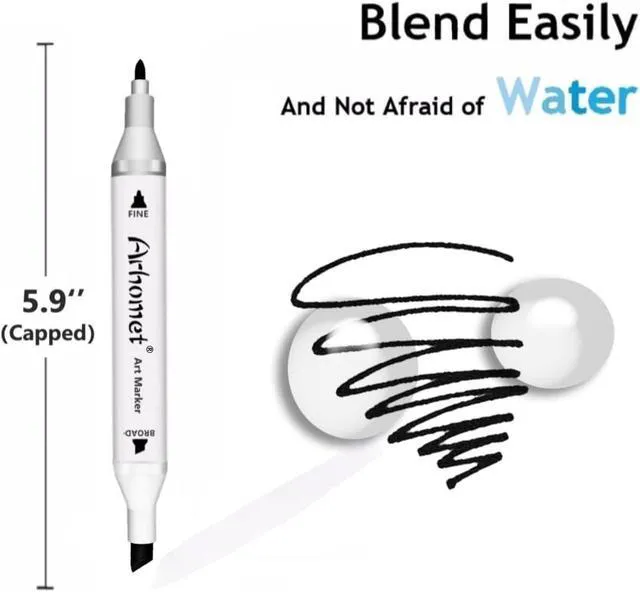 Alt view image 3 of 7 - Arhomet 6pcs Black Alcohol Markers Set, Dual Tips Art Markers Drawing Sketched Double Tipped for Beginner Adults Artists (Black)