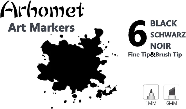 Alt view image 5 of 7 - Arhomet 6pcs Black Alcohol Markers Set, Dual Tips Art Markers Drawing Sketched Double Tipped for Beginner Adults Artists (Black)