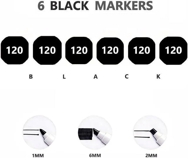 Alt view image 4 of 7 - Arhomet 6pcs Black Alcohol Markers Set, Dual Tips Art Markers Drawing Sketched Double Tipped for Beginner Adults Artists (Black)