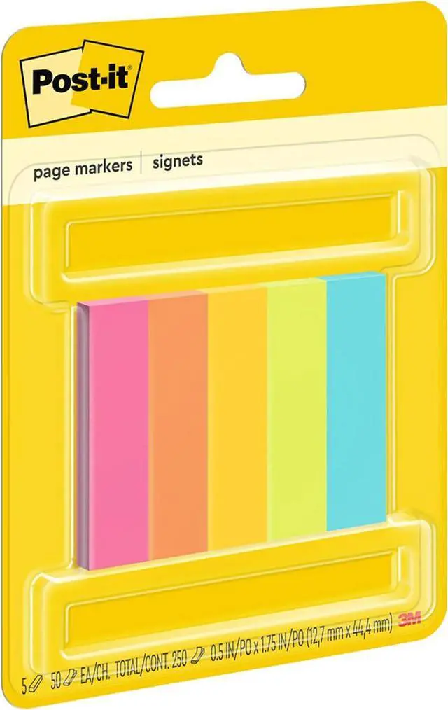Alt view image 2 of 7 - Post-it Page Markers, Assorted Colors, 1/2 in x 2 in, 50 Sheets/Pad, 5 Pads/Pack (670-5AF)
