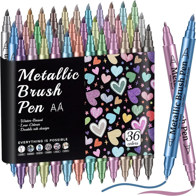 Main image of Prudiut 36 Metallic Acrylic Paint Markers, Dual Tip, for Rock Crafts