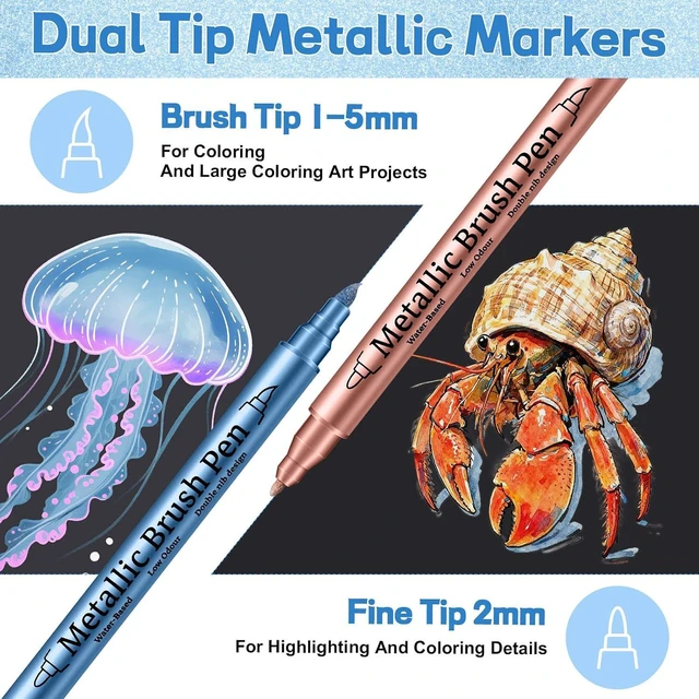 Alt view image 2 of 7 - Prudiut 36 Metallic Acrylic Paint Markers, Dual Tip, for Rock Crafts