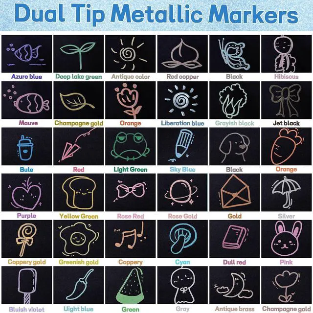 Alt view image 4 of 7 - Prudiut 36 Metallic Acrylic Paint Markers, Dual Tip, for Rock Crafts