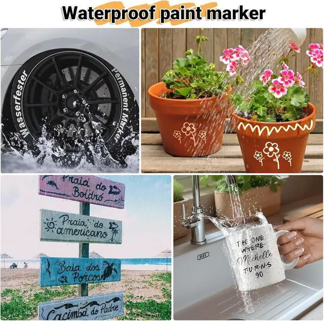 Alt view image 5 of 7 - Dual Tip Paint Pens Paint Markers, 4 White & 4 Black Oil Based Permanent Markers - 0.7mm Extra Fine Tip, Waterproof, Quick-drying, Good Coverage for Rock, Metal, Tire, Plastic, Wood, Glass, Fabric
