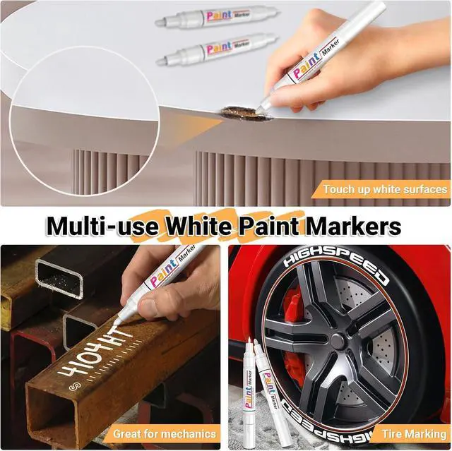 Alt view image 6 of 7 - Dual Tip Paint Pens Paint Markers, 4 White & 4 Black Oil Based Permanent Markers - 0.7mm Extra Fine Tip, Waterproof, Quick-drying, Good Coverage for Rock, Metal, Tire, Plastic, Wood, Glass, Fabric