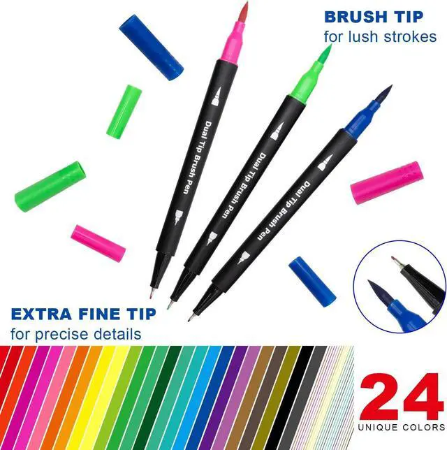 Alt view image 2 of 7 - Piochoo Dual Brush Marker Pens for Adult Coloring Books,24pcs Markers