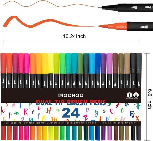 Alt view image 7 of 7 - Piochoo Dual Brush Marker Pens for Adult Coloring Books,24pcs Markers