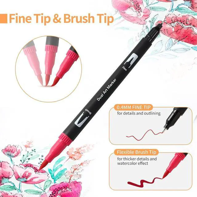 Alt view image 2 of 7 - Peablce Art Markers Brush Pen Markers for Adult Coloring 32 Colored Pens